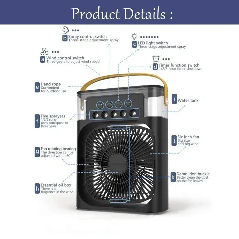 Climatiseur Personnel 3-en-1 – Ventilateur, Humidificateur & Veilleuse LED