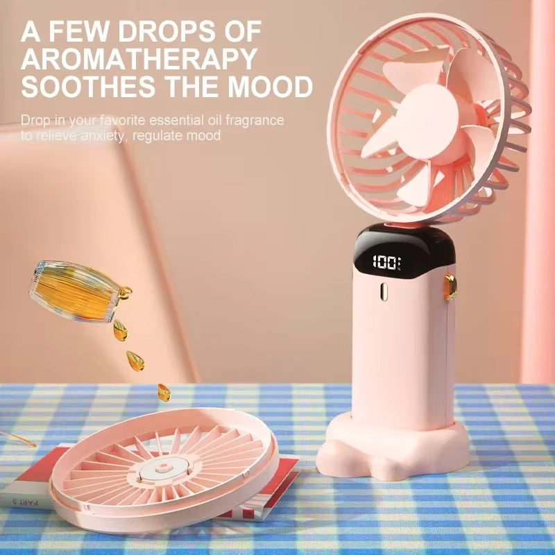 Ventilateur de cou portable VENTIGO rose avec diffuseur d'huile essentielle pour aromathérapie